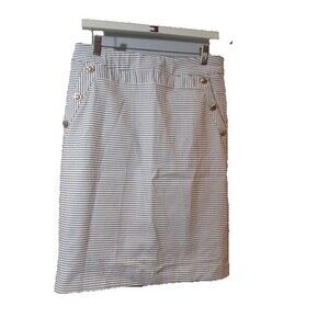 Cato Women’s Navy Stripe Sailor Style Skirt Gold Button Detail Size 10 Pre‑Owned